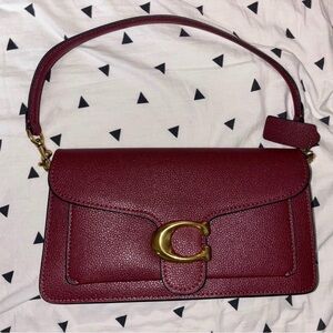 Women's Burgundy Leather Shoulder Bag with Gold Hardware